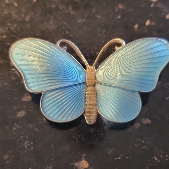 Jewelry - Norwegian Sterling Silver Blue Enamel Butterfly Brooch by David Anderson